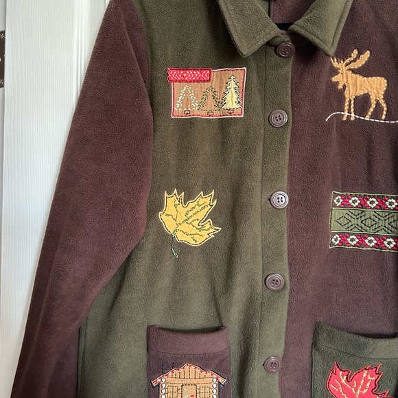 VTG Christopher and Banks Fall Embroidered Color Block Fleece Women’s Large - Picture 3 of 11